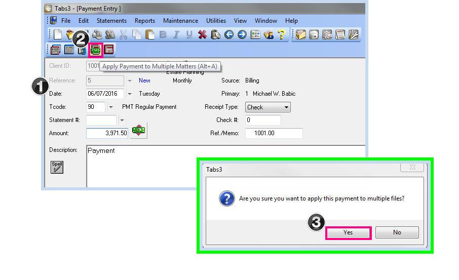 How to Apply a Payment to Multiple Matters in Tabs3