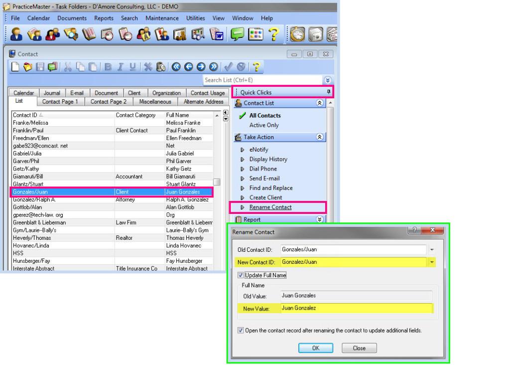 How to Rename a Contact in PracticeMaster